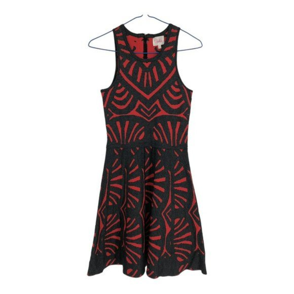 Parker Red and Black Tribal Sleeveless Fit  &  Flare Clarence Dress XS - Picture 2 of 7